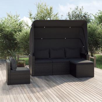 4 Piece Black Poly Rattan Garden Sofa Set with Cushions