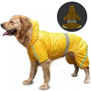 FREESOO Chubasqueros Impermeables para Mascotas Perros con Capucha para Perro Mediano y Grande con Collar Agujero Tiras Reflectoras Transpirable Impermeable Chaqueta para Lluvia