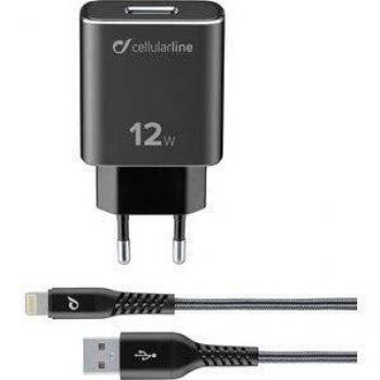 Cargador USB Tetra Force Kit 12W con Adaptador Lightning y Cable de Datos, Interior Negro