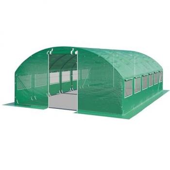 Invernadero túnel Toolport 4x6m - Lona de PE 180g/m² verde transparente, estable y robusto, con ventanas