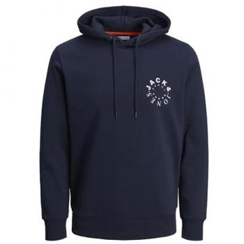 JACK&JONES - Sudadera con Capucha para Hombre en Color Azul Marino con Logo de la Marca, Mangas Largas y Bordado Frontal, Talla M