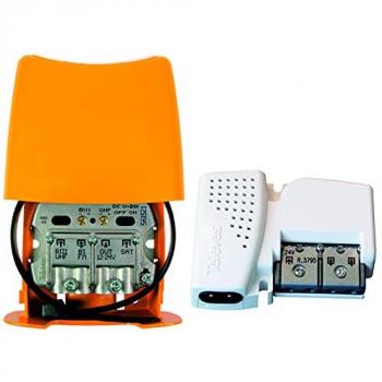 Kit Amplificador de Señal 28 dB con Fuente de Alimentación 24V y 2 Salidas - No Compatible con Parabólica, Segundo Dividendo Digital 5G