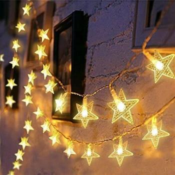 Guirnalda de Luces, Luces Estrellas de Hadas a Pilas 70 luces LEDs Luces en Cadena para Navidad Halloween Decoración para Salón de Bodas Fiesta en el Jardín