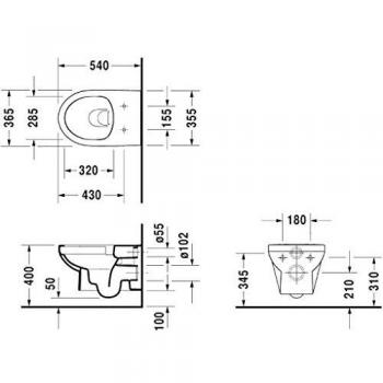 Inodoro suspendido Duravit No. 1 Rimless Blanco con WC-Sitio, 373x540x393 mm