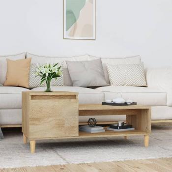 Mesa de centro vidaXL madera contrachapada 100x50x45 cm en blanco, negro y roble Sonoma, acabado brillante, ideal para salón o comedor