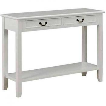 White Solid Pinewood Console Table with 2 Drawers and 1 Shelf
