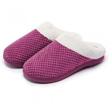 Kuako Zapatillas de Estar por casa con Forro de vellón para Mujer Antideslizantes Espuma de Memoria para Interiores Zapatos cálidos acogedores de la casa