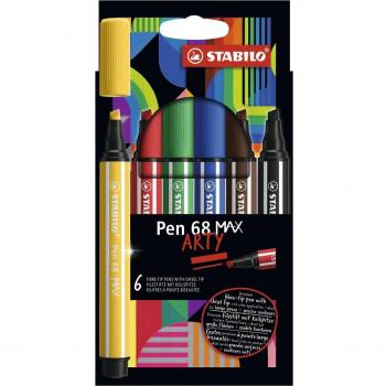 Rotuladores STABILO Pen 68 MAX Estuche Arty de 6 Colores con Punta Biselada Ref. 768/06-21