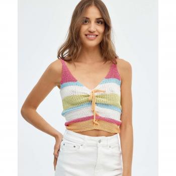 Camiseta slim de punto de tirantes y escote de pico con estampado de rayas y cordones INSIDE