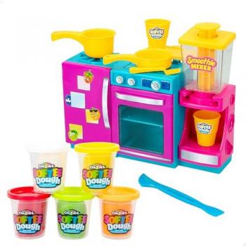 Juego de plastilina cocinita con smoothie mixer, incluye masa de modelar suave y libre de tóxicos, 1 cocinita con horno, nevera, mezclador de smoothie y utensilios de cocina