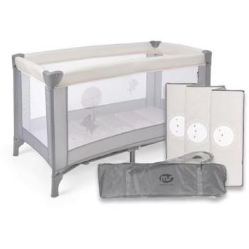Cuna de Viaje 3 Piezas Ms Basic Crema/Gris - Incluye Colchóncito, Bolsa de Transporte, Ruedas y Estructura Plegable y Ligera para Bebés de 0+ Mes