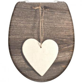 Tapa de váter con cierre suave en madera con estampado Wood Heart