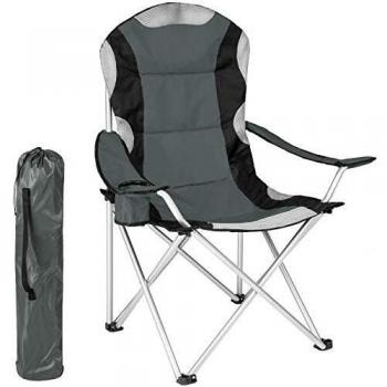 Silla de Camping Plegable Acolchada con Portabebidas - Gris, 60 x 88 x 110 cm
