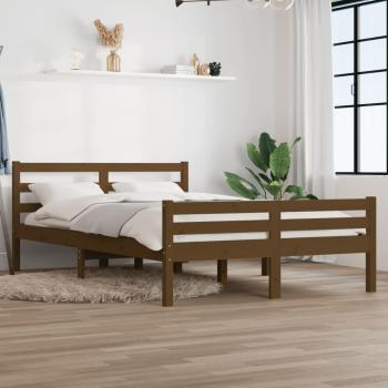 Cama de madera maciza color miel 140x190 cm