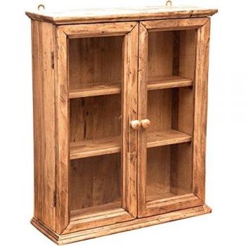 Vitrina Colgante Country de Madera Maciza de Tilo con Acabado Natural - Hecho en Italia