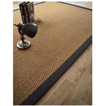 Alfombra de Coco Chevron con Trenza de Algodón Antracita - 200 x 290 cm