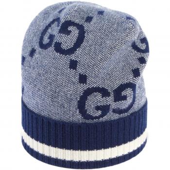 Gucci Men's GG Cashmere Beanie Hat in Blue | Size Medium | 6768274GABX4178
