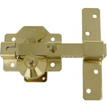Amig - Cerrojo de Sobreponer para Puertas con Botón de Apertura, Pestillo de Seguridad y Palanca de Bloqueo de Acero Cromado | 105 x 170 mm, Cilindro 50 mm - Color Dorado | Incluye 5 Llaves de Punto