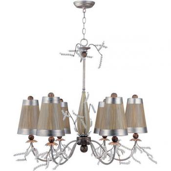 Araña de cristal Luxe con hoja de plata y topo, 77,5 cm, brazos múltiples, 6 luces