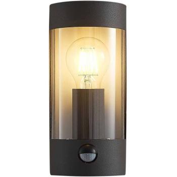 Aplique de pared exterior moderno Lindby Junias con detector de movimiento, color negro, hecho de acero, 1 llama E27