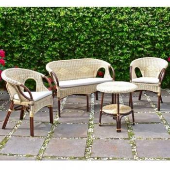 Sofá lounge Mandolina de Mimbre con 2 Sillones, 1 Mesa y Cojines Gratis