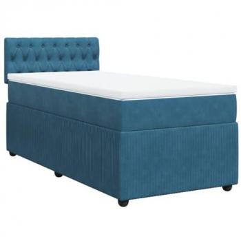 Cama box spring con colchón terciopelo azul 90x200 cm