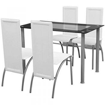 vidaXL Conjunto de Comedor Cuero Artificial de Cinco Piezas de Color Blanco