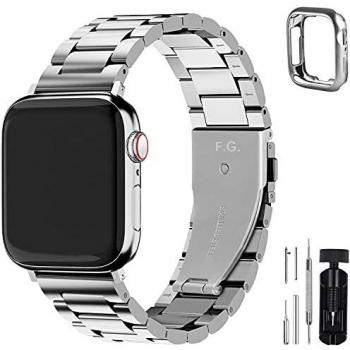 Fullmosa Acero Inoxidable Correa Compatible Apple Watch/iWatch Serie SE, Serie 6, Serie 5, Serie 4, Serie 3, Serie 2, Serie 1, Apple Watch Correa 38mm 40mm 42mm 44mm, Plata 38mm/40mm