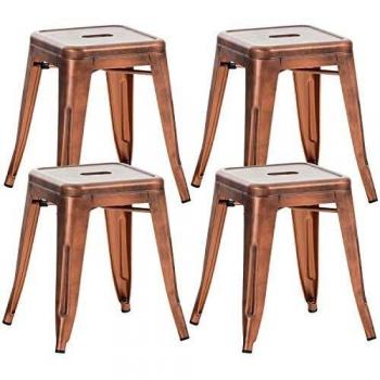 Set de 4 Taburetes Bajos Armin de Metal en Color Cobre, Apilables, Altura de Asiento 46 cm