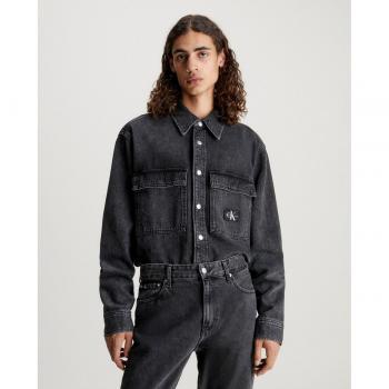 Calvin Klein Men's XL Black Cotton Denim Shirt with Sophisticated Details
