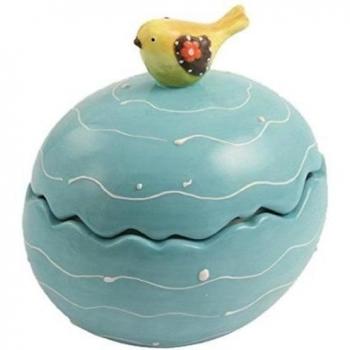 Villa d'Este pájaro huevo Caja, mano de cerámica pintada, 12 x 10,5 cm, multicolor