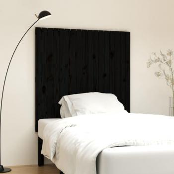 Cabecero de cama de pared negro madera maciza de pino 108x3x110 cm