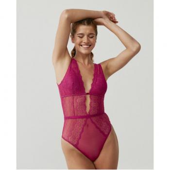 Body triangular de encaje geométrico - Fucsia - M
