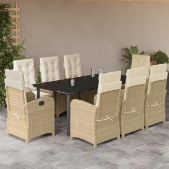 9-Piece Beige Poly Rattan Garden Dining Set with Cushions