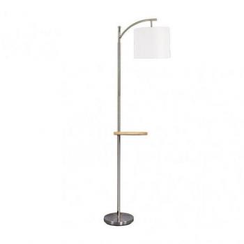 Lámpara de pie con mesita incorporada en níquel y pantalla blanca, ideal para salones - FABRILAMP 156941003