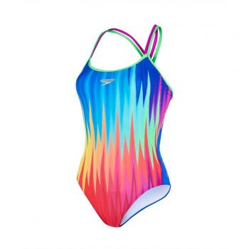 Speedo Rhythmrip Placement Double Crossback - Bañador con doble tiranta cruzada para mujer, mujer, color Navy/Psycho Red/Lime Punch, tamaño 28
