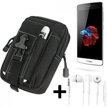 Bolsa del cinturón / funda para TP-LINK Neffos C5, negro + auriculares | compartimientos adicionales con el espacio para el banco de la energía, disco duro, etc. - K-S-Trade