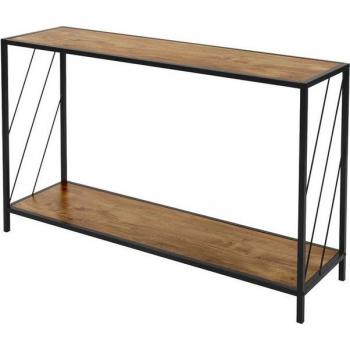 Mesa Consola Elegante Marrón 120x33,5x75 cm con Estantes de Madera de Roble Rústico y Estructura de Acero