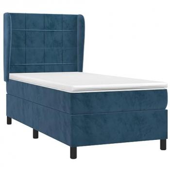 Cama Box Spring con Colchón de Terciopelo Azul Oscuro 90x190 cm