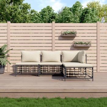 4-Piece Anthracite Cushioned Garden Lounge Set in PE Rattan