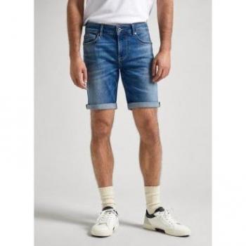 Bermuda Pepe Jeans Denim Slim Azul Para Hombre