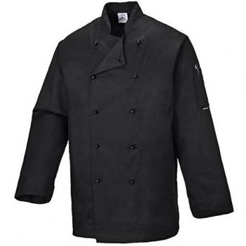 Chaqueta de Chef Somerset Negra de Manga Larga Unisex Portwest XS