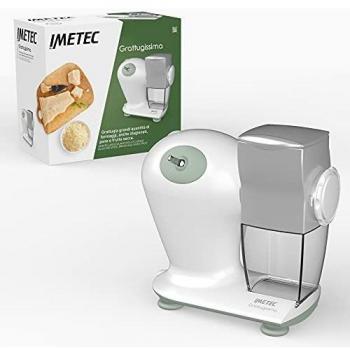 Grattugia Eléctrica Imetec Grattugissima 150W con Contenedor Extraíble y Tapa Salvafrescura, Rollo de Acero Inoxidable - Verde y Blanco