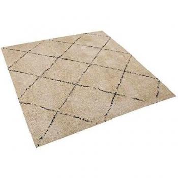 Alfombra Moderna de Poliéster Beige y Negro 200 x 200 cm con Patrón Geométrico Romboidal