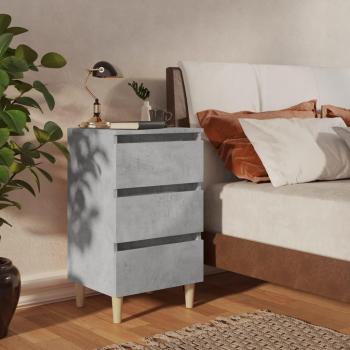 Mesita de noche con patas de madera maciza 2 piezas gris hormigón 40x35x69cm