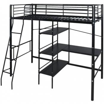 vidaXL Litera con Escritorio 200x90 cm Negro Metal Cama Alta de Cucheta Estantes