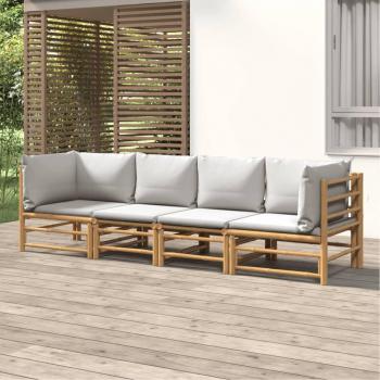vidaXL 4-Piece Garden Lounge Set with Light Grey Cushions and Bamboo Frame