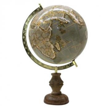 Globo Terráqueo Redondo Gris 36x22x20cm - Decoración de Hogar ORIGEN