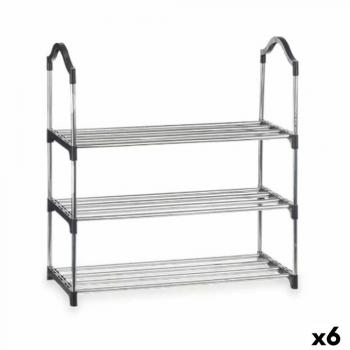 Zapatero 3 Estantes Plateado 58 x 26 x 58 cm Negro Metal (6 Unidades) - Organización y Originalidad