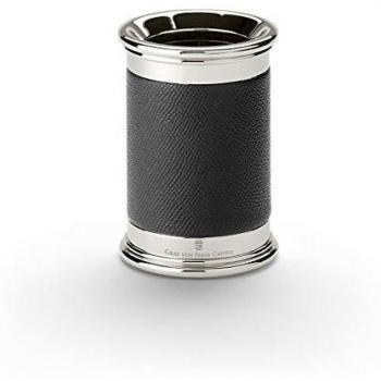 Graf von Faber-Castell Round Black Leather Pencil Holder with Platinum-Plated Metal Accents